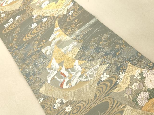 平和屋着物◎西陣 六通柄袋帯 唐織 流水飛鶴花文 金糸 正絹 逸品 AAAM7750fw