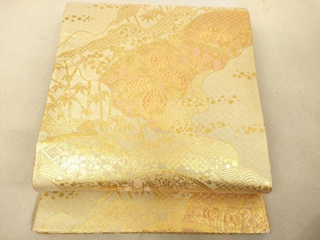 平和屋着物◎佐賀錦 六通柄袋帯 道長籬草花文 金糸 正絹 逸品 AAAM7756fw