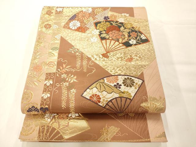 平和屋着物◎六通柄袋帯 唐織 扇枝花文 金糸 正絹 逸品 AAAM7780fw