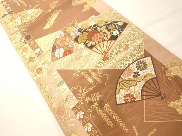 平和屋着物◎六通柄袋帯 唐織 扇枝花文 金糸 正絹 逸品 AAAM7780fw