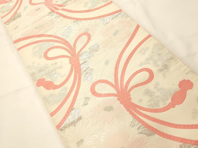 平和屋着物◎六通柄袋帯 唐織 草花紐結び 銀糸 正絹 逸品 AAAM7806fw