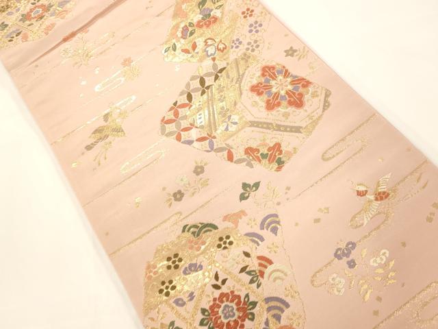 平和屋着物◎六通柄袋帯 唐織 色紙枝花文 金糸 正絹 逸品 AAAM7823fw