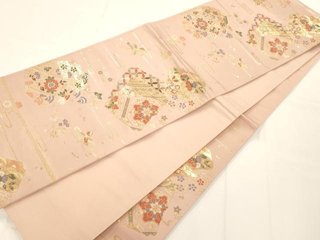 平和屋着物◎六通柄袋帯 唐織 色紙枝花文 金糸 正絹 逸品 AAAM7823fw