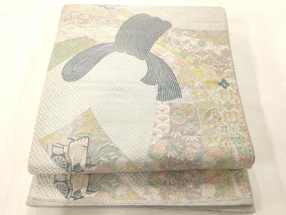 平和屋着物◎六通柄袋帯 唐織 熨斗吉祥花文 金銀糸 正絹 逸品 AAAM7826fw