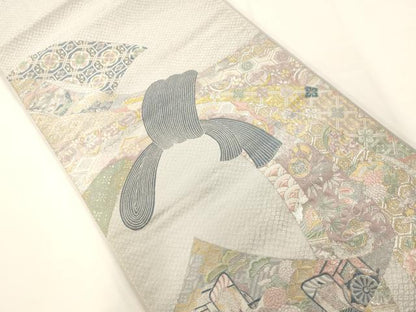 平和屋着物◎六通柄袋帯 唐織 熨斗吉祥花文 金銀糸 正絹 逸品 AAAM7826fw