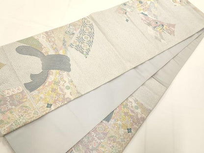 平和屋着物◎六通柄袋帯 唐織 熨斗吉祥花文 金銀糸 正絹 逸品 AAAM7826fw