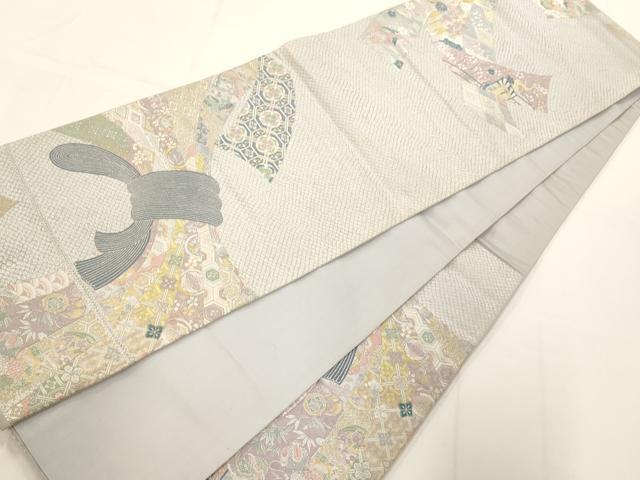 平和屋着物◎六通柄袋帯 唐織 熨斗吉祥花文 金銀糸 正絹 逸品 AAAM7826fw