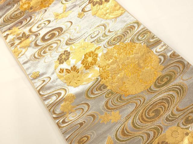 平和屋着物◎六通柄袋帯 流水花鳥丸文 金銀糸 正絹 逸品 AAAM7827fw