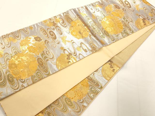 平和屋着物◎六通柄袋帯 流水花鳥丸文 金銀糸 正絹 逸品 AAAM7827fw