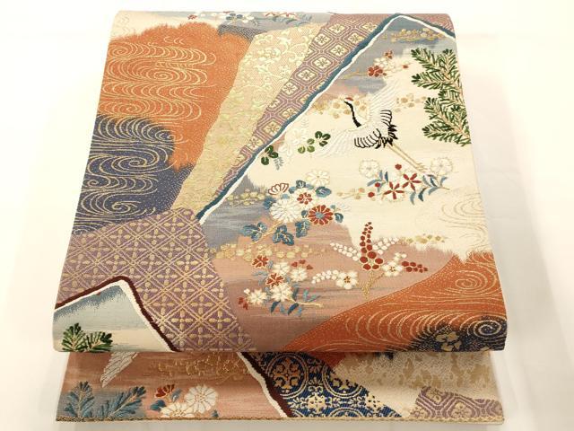 平和屋着物◎六通柄袋帯 唐織 御所解鶴華文 金糸 正絹 逸品 AAAM7829fw