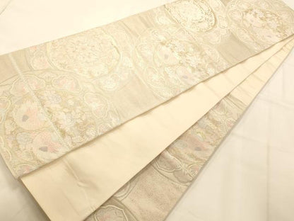 平和屋着物◎六通柄袋帯 唐織 絵皿文 鴛鴦 金銀糸 正絹 逸品 AAAM7850fw