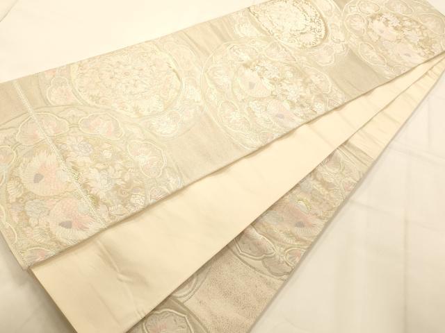 平和屋着物◎六通柄袋帯 唐織 絵皿文 鴛鴦 金銀糸 正絹 逸品 AAAM7850fw
