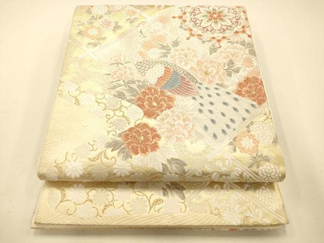 平和屋着物◎六通柄袋帯 唐織 天井孔雀草花文 金糸 正絹 逸品 AAAM7868fw