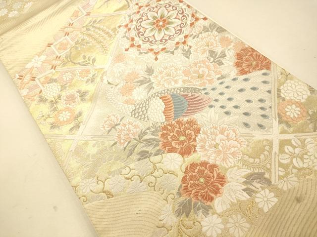 平和屋着物◎六通柄袋帯 唐織 天井孔雀草花文 金糸 正絹 逸品 AAAM7868fw
