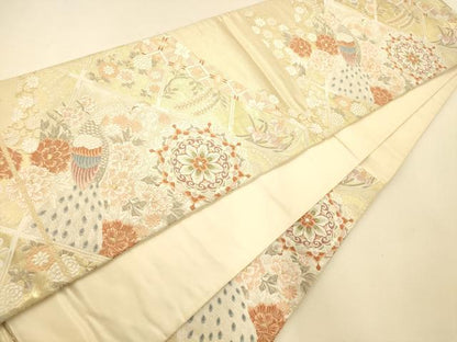 平和屋着物◎六通柄袋帯 唐織 天井孔雀草花文 金糸 正絹 逸品 AAAM7868fw