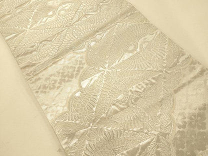平和屋着物◎六通柄袋帯 唐織 双鶴菱文 銀糸 正絹 逸品 AAAM7886fw