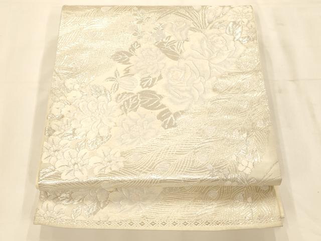 平和屋着物◎六通柄袋帯 唐織 孔雀草花文 銀糸 正絹 逸品 AAAM7901fw