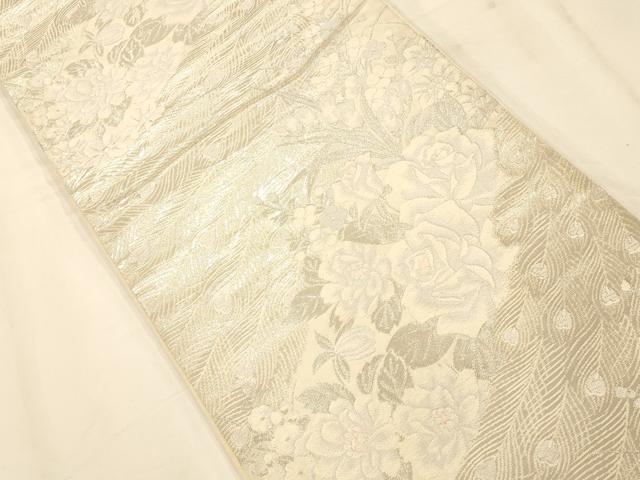 平和屋着物◎六通柄袋帯 唐織 孔雀草花文 銀糸 正絹 逸品 AAAM7901fw