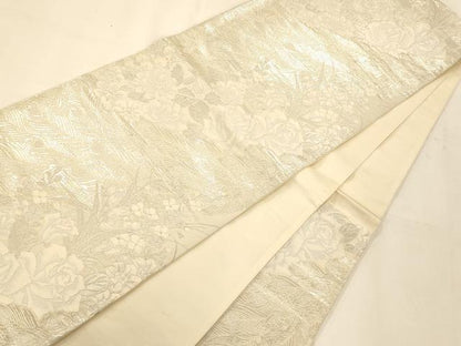 平和屋着物◎六通柄袋帯 唐織 孔雀草花文 銀糸 正絹 逸品 AAAM7901fw