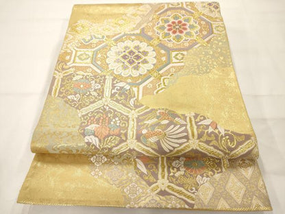 平和屋着物◎六通柄袋帯 正倉院亀甲花文 金糸 正絹 逸品 AAAM7921jz