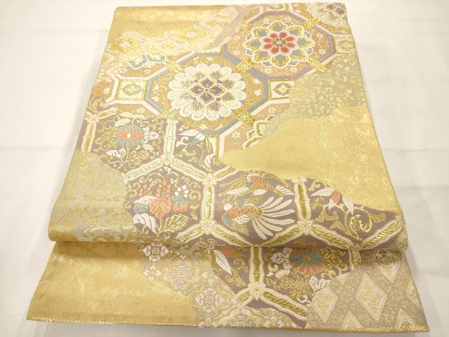 平和屋着物◎六通柄袋帯 正倉院亀甲花文 金糸 正絹 逸品 AAAM7921jz
