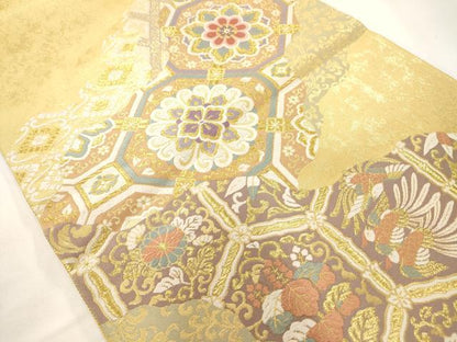 平和屋着物◎六通柄袋帯 正倉院亀甲花文 金糸 正絹 逸品 AAAM7921jz