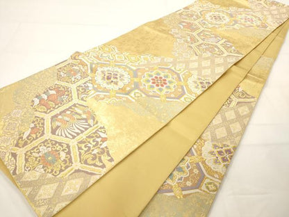 平和屋着物◎六通柄袋帯 正倉院亀甲花文 金糸 正絹 逸品 AAAM7921jz