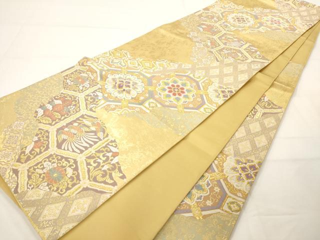 平和屋着物◎六通柄袋帯 正倉院亀甲花文 金糸 正絹 逸品 AAAM7921jz