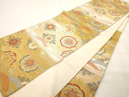 平和屋着物◎六通柄袋帯 唐織 立波天井花文 金銀糸 正絹 逸品 AAAM7935jz