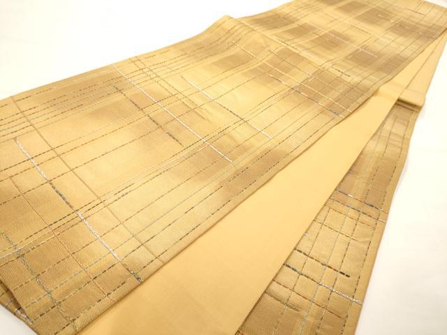 平和屋着物◎六通柄袋帯 変わり格子 縄文織 金糸 正絹 逸品 AAAM7944jz
