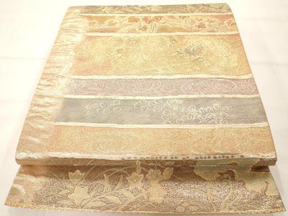 平和屋着物◎六通柄袋帯 流水花文 金糸 正絹 逸品 AAAM7954jz