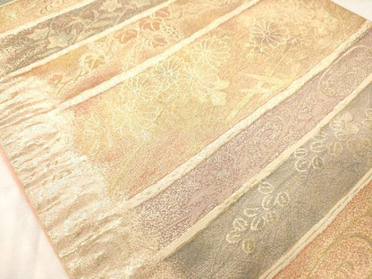 平和屋着物◎六通柄袋帯 流水花文 金糸 正絹 逸品 AAAM7954jz