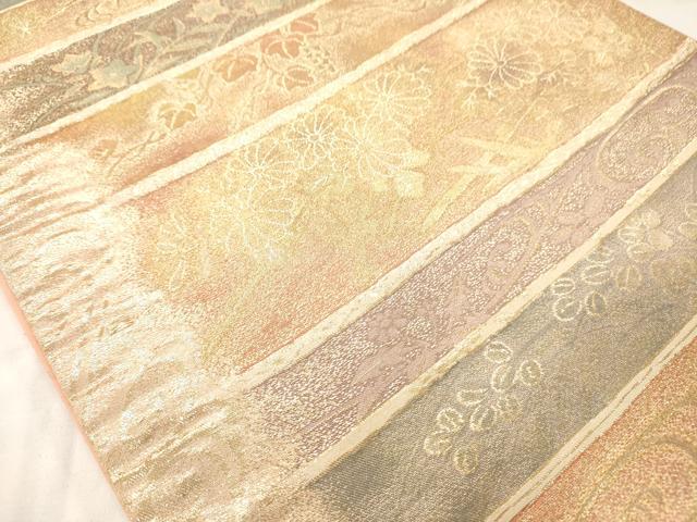 平和屋着物◎六通柄袋帯 流水花文 金糸 正絹 逸品 AAAM7954jz