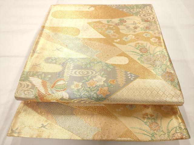 平和屋着物◎佐賀錦 六通柄袋帯 花車文 金糸 正絹 逸品 AAAM7961jz