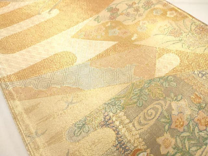 平和屋着物◎佐賀錦 六通柄袋帯 花車文 金糸 正絹 逸品 AAAM7961jz