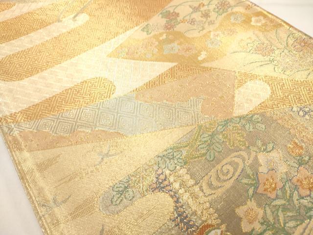 平和屋着物◎佐賀錦 六通柄袋帯 花車文 金糸 正絹 逸品 AAAM7961jz