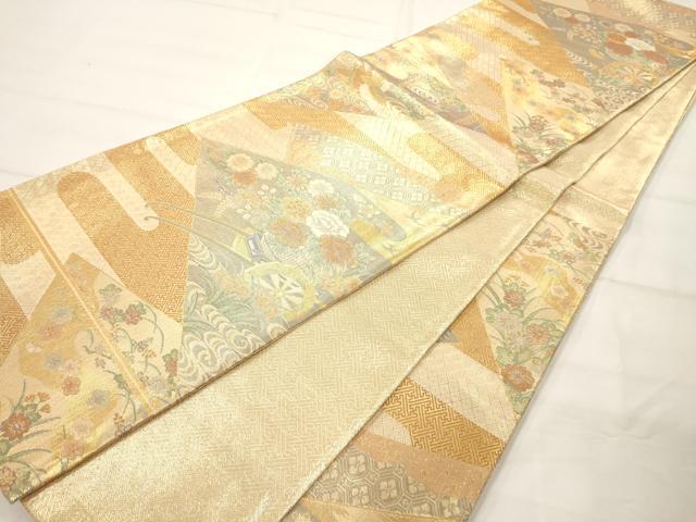 平和屋着物◎佐賀錦 六通柄袋帯 花車文 金糸 正絹 逸品 AAAM7961jz