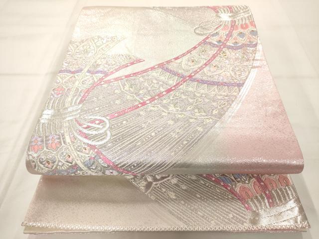 平和屋着物◎六通柄袋帯 吉祥花文 銀糸 正絹 逸品 AAAM7974jz