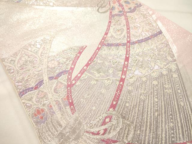 平和屋着物◎六通柄袋帯 吉祥花文 銀糸 正絹 逸品 AAAM7974jz