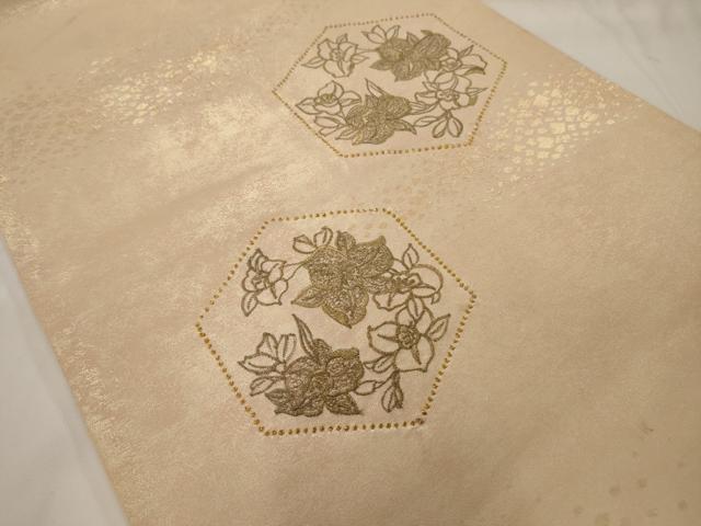 平和屋着物◎太鼓柄袋帯 中国三大刺繍 相良刺繍 亀甲草花文 金糸 引箔 正絹 逸品 AAAM7979jz