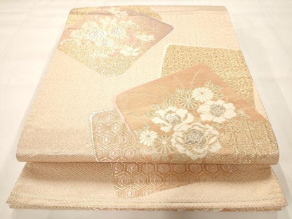 平和屋着物◎六通柄袋帯　唐織　色紙地紙草花文　金銀糸　正絹　逸品　AAAM7996jz