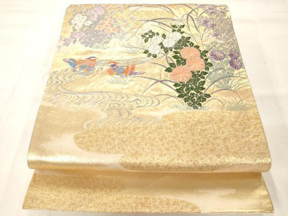 平和屋着物◎六通柄袋帯　唐織　日本屏風絵　金糸　正絹　逸品　AAAM8012jz