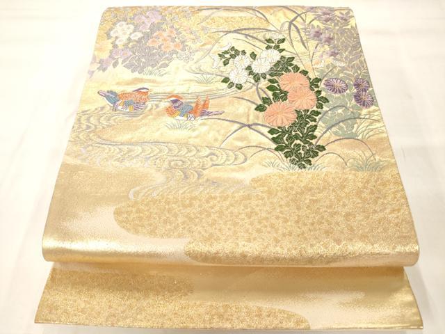 平和屋着物◎六通柄袋帯　唐織　日本屏風絵　金糸　正絹　逸品　AAAM8012jz