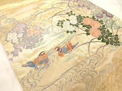 平和屋着物◎六通柄袋帯　唐織　日本屏風絵　金糸　正絹　逸品　AAAM8012jz