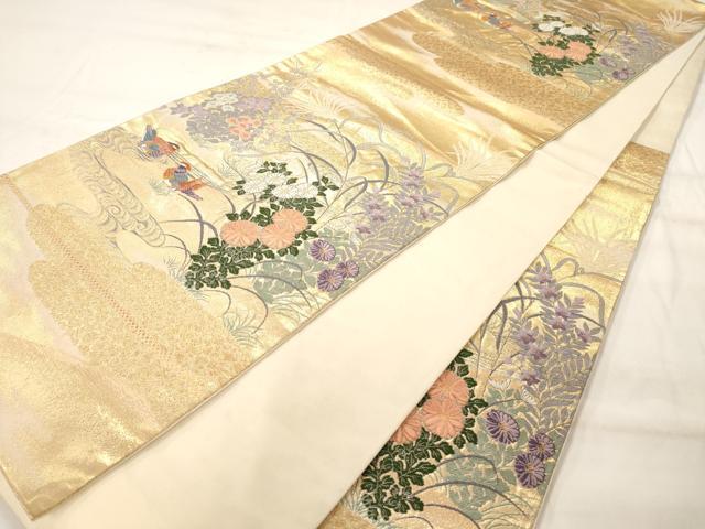 平和屋着物◎六通柄袋帯　唐織　日本屏風絵　金糸　正絹　逸品　AAAM8012jz
