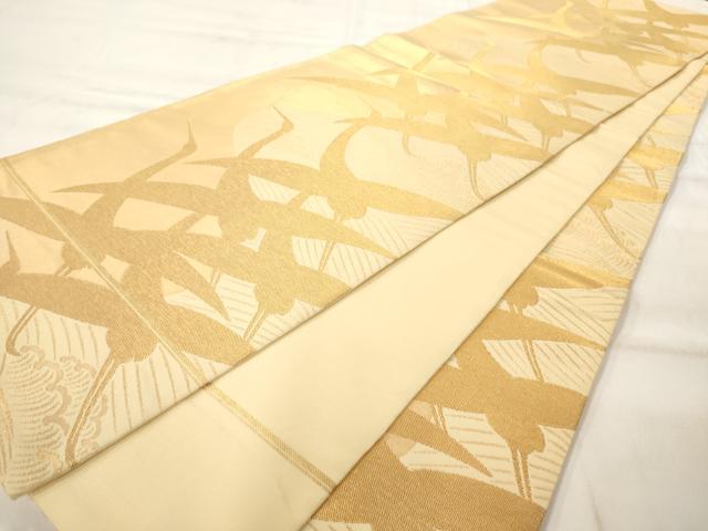 平和屋着物◎全通柄 本袋帯 流水群鶴文 金糸 正絹 逸品 AAAM8048jz