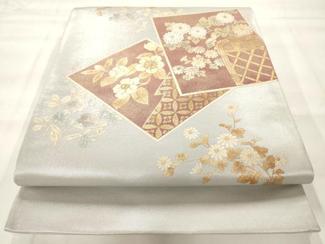 平和屋着物◎太鼓柄袋帯 刺繍 色紙花文 金銀彩 正絹 逸品 AAAM8059jz