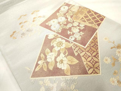 平和屋着物◎太鼓柄袋帯 刺繍 色紙花文 金銀彩 正絹 逸品 AAAM8059jz