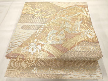 平和屋着物◎六通柄袋帯 瑞松花鳥文 金銀糸 正絹 逸品 AAAM8101jz
