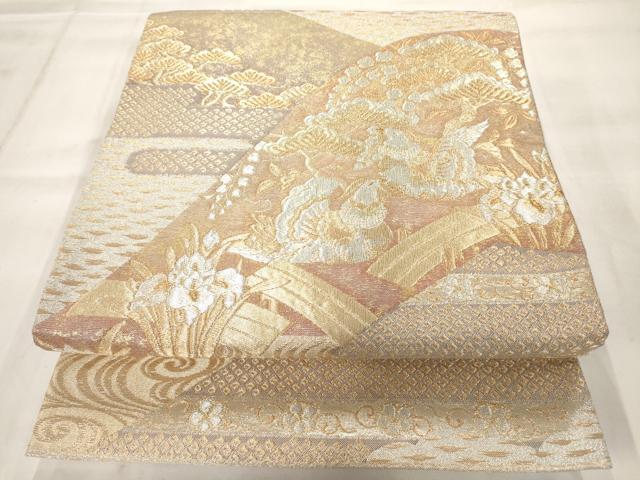 平和屋着物◎六通柄袋帯 瑞松花鳥文 金銀糸 正絹 逸品 AAAM8101jz
